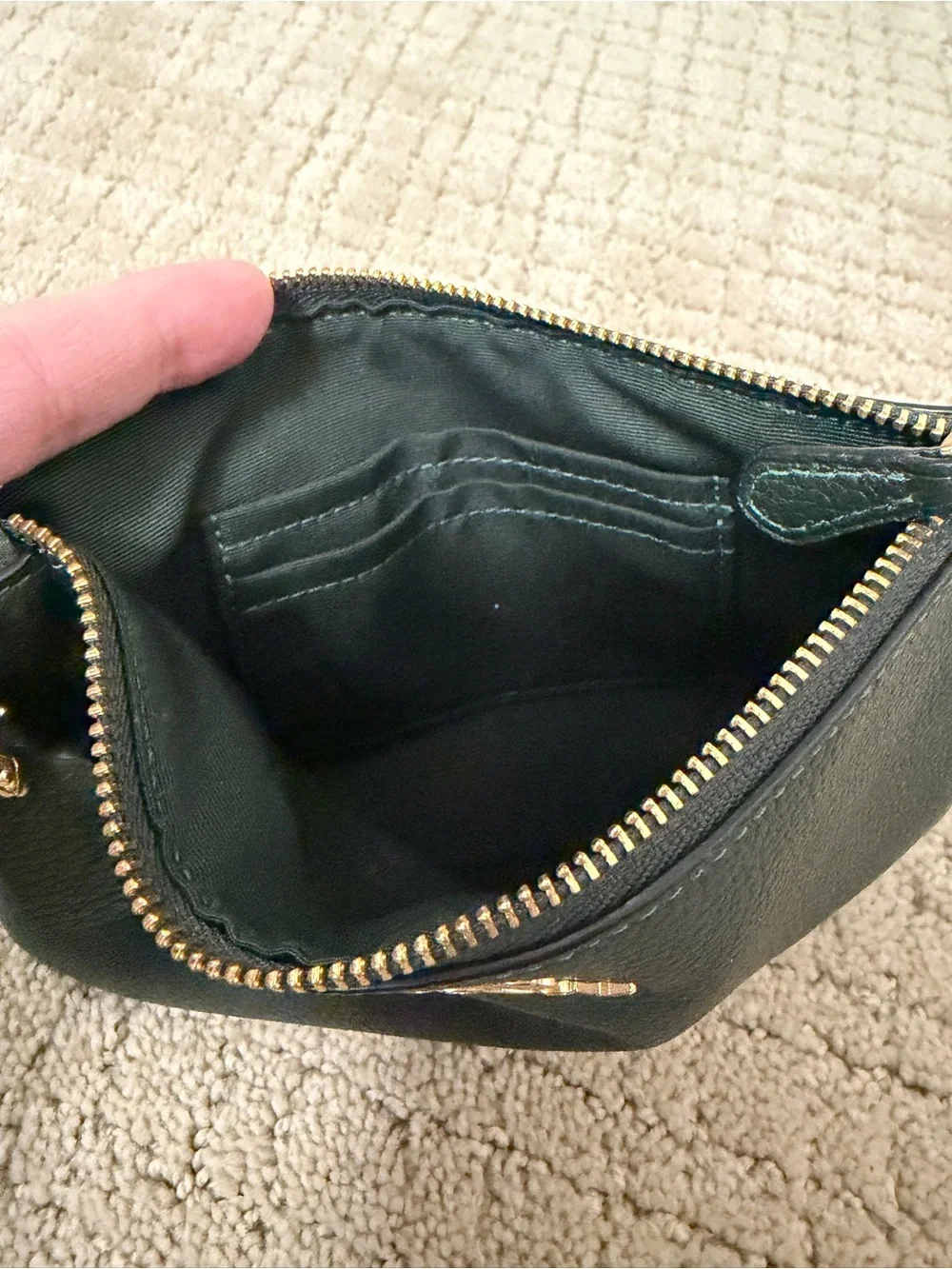 Coach Dark Green Leather Wristlet with Gold Hardware